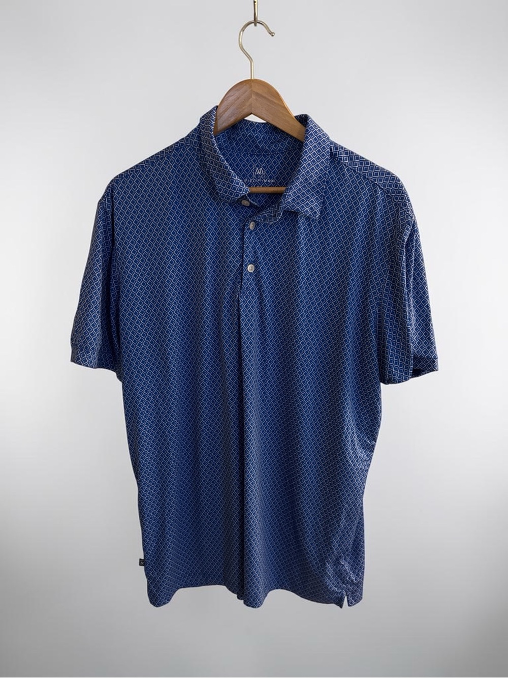 Mizzen+Main Blue Micro-Pattern Short Sleeve Polo